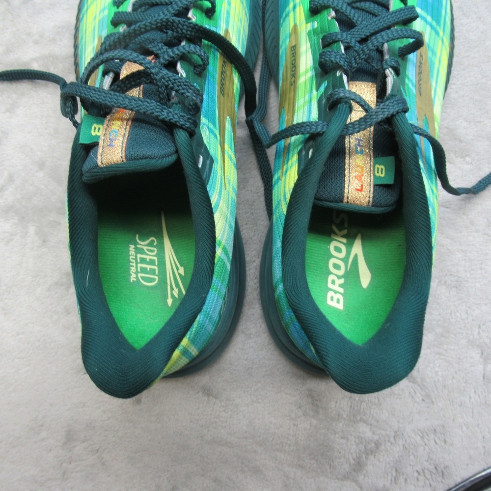Brooks Womens Shoes 9 B Green Plaid Launch 8 Run Lucky Lightweight Running - Picture 11 of 15